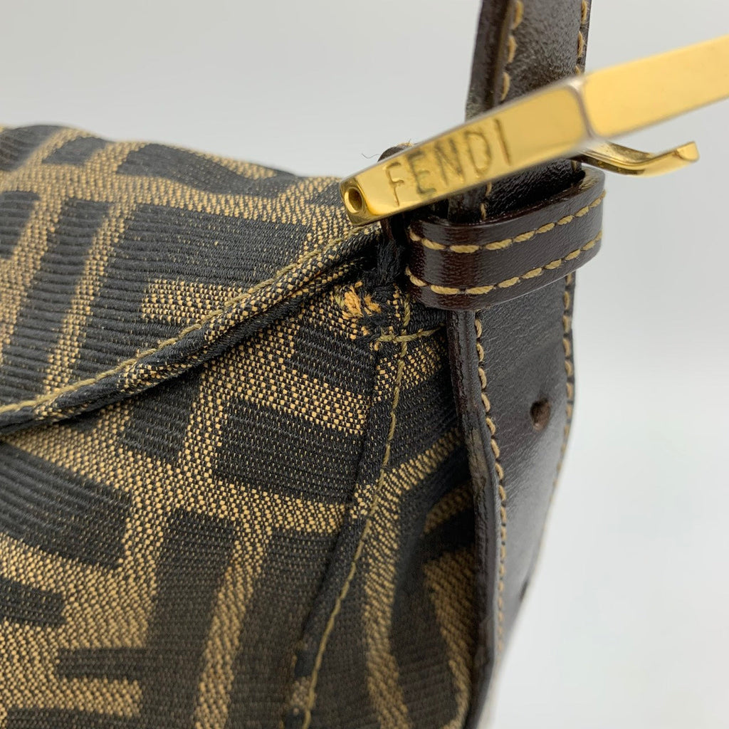 Fendi Mamma Bucket handbag in brown nylon Zucca with gold hardware PRE-OWNED