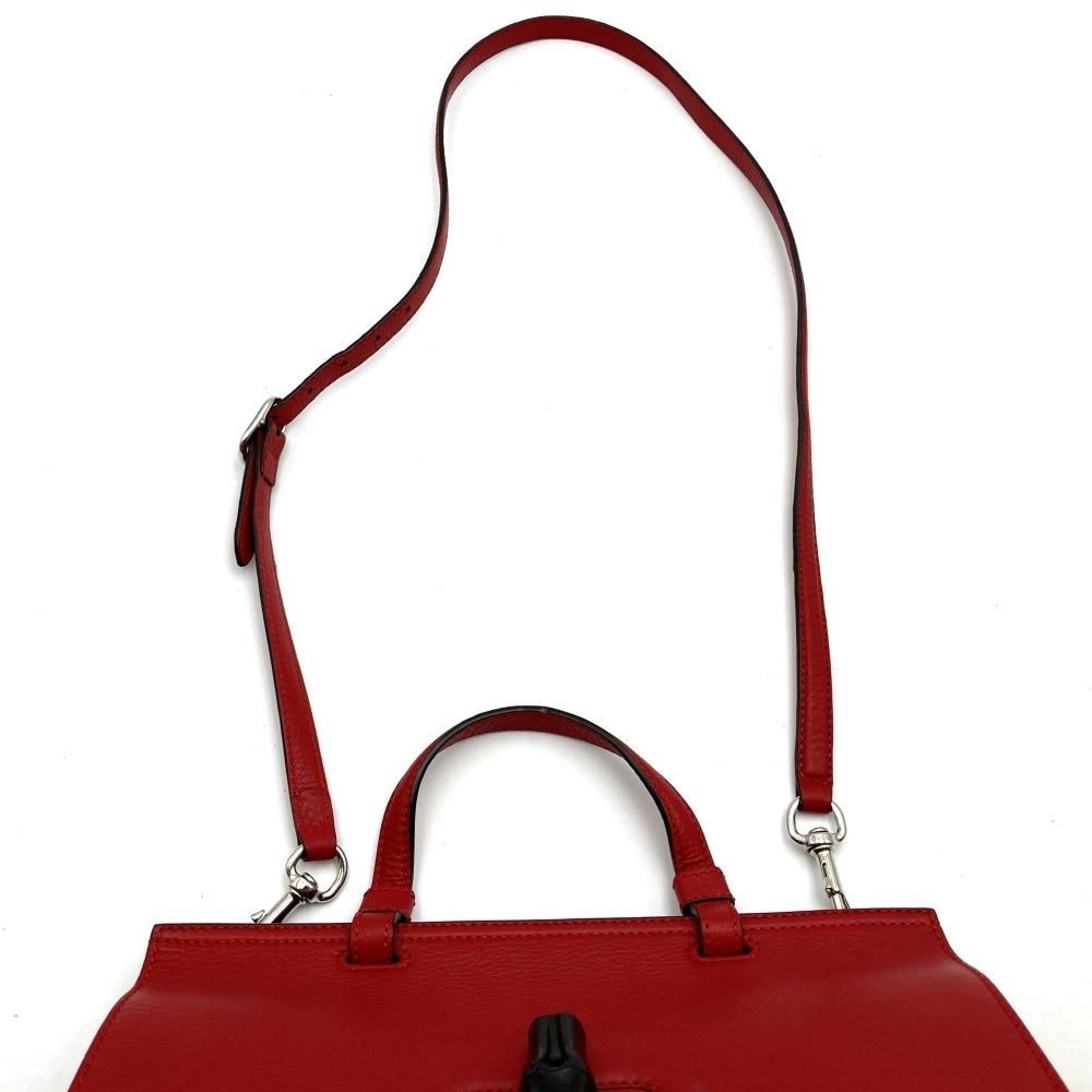 Gucci 392013 Bamboo 2-Way Handbag/Shoulder Bag Leather Red Pre-owned