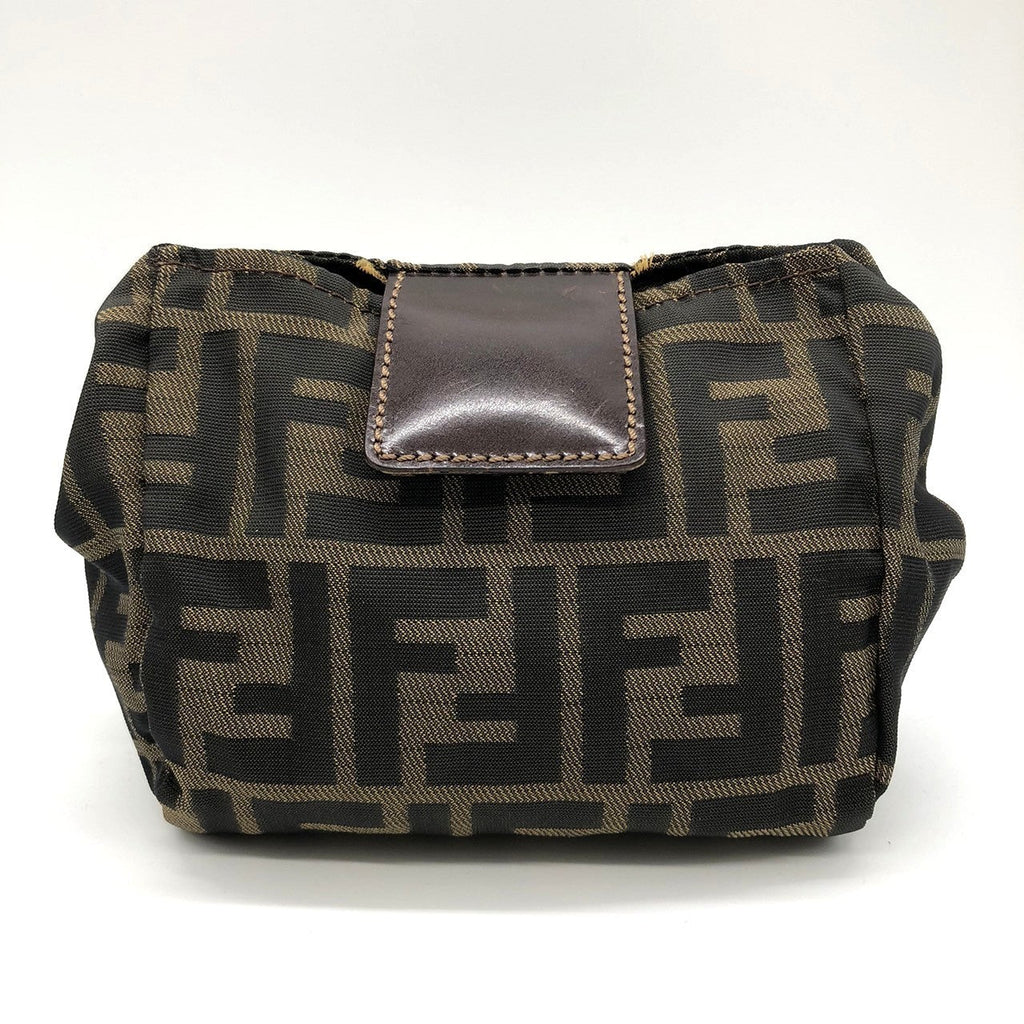 Fendi  Zucca 2241-26539-098 Pouch Khaki/Brown Nylon/Leather PRE-OWNED