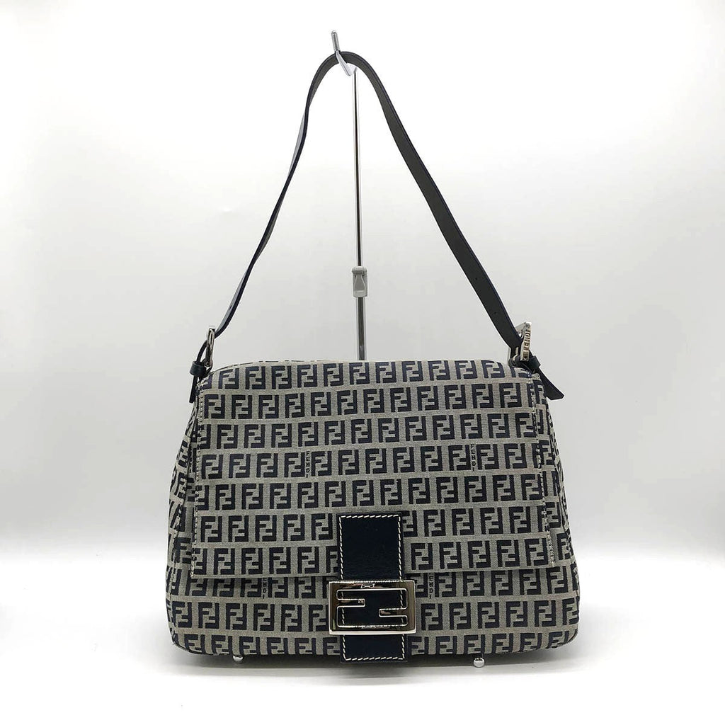 Fendi Zucchino Mamma Bucket Canvas Shoulder Bag in Navy PRE-OWNED