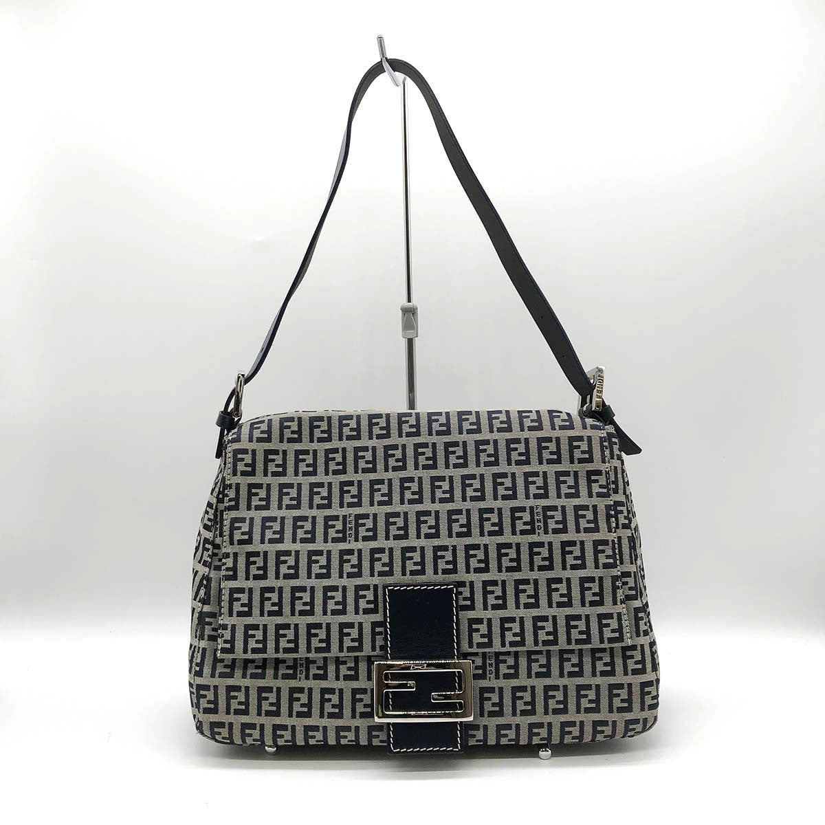 Fendi Zucchino Mamma Bucket Canvas Shoulder Bag in Navy PRE-OWNED