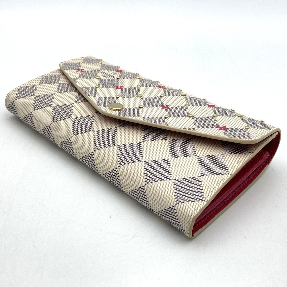 Louis Vuitton N45296 Portefeuille Sarah Bi-fold Long Wallet Damier Azur Canvas Beige/Pink Pre-owned