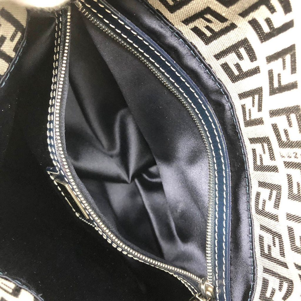 Fendi Zucchino Mamma Bucket Canvas Shoulder Bag in Navy PRE-OWNED