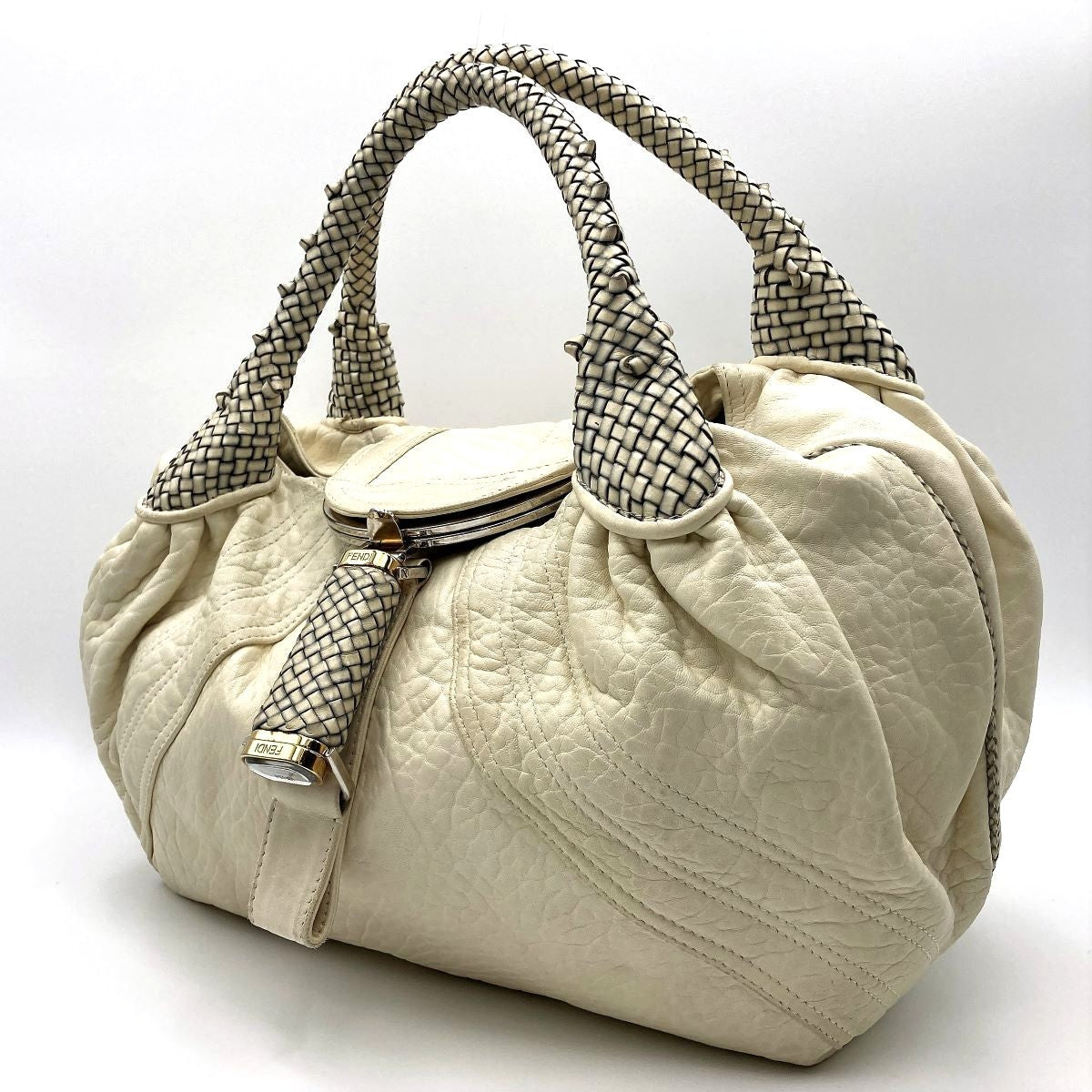 [CLEARANCE]Fendi 8BR511 Spy Bag Handbag in Beige, Ivory, and White PRE-OWNED