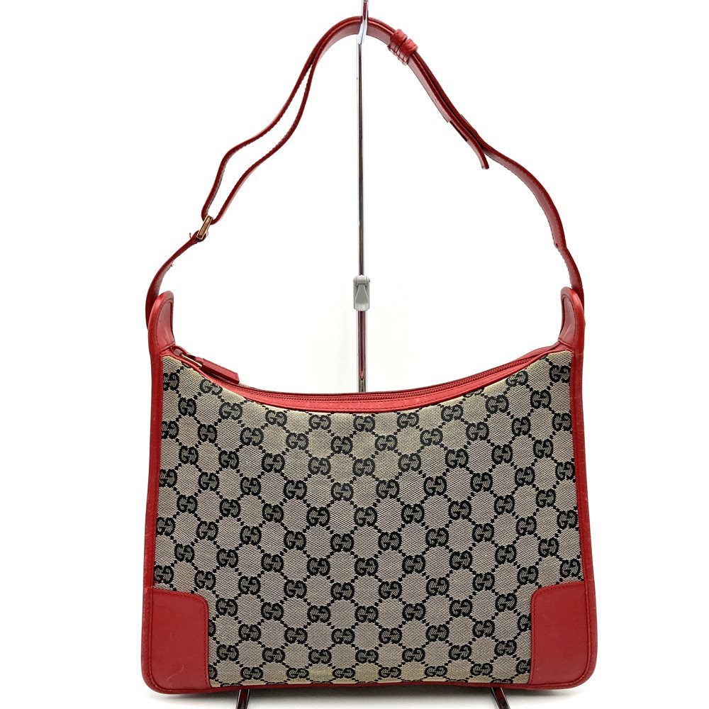 Gucci 001 4205 Shoulder Bag GG Canvas/Leather Brown/Red Pre-owned