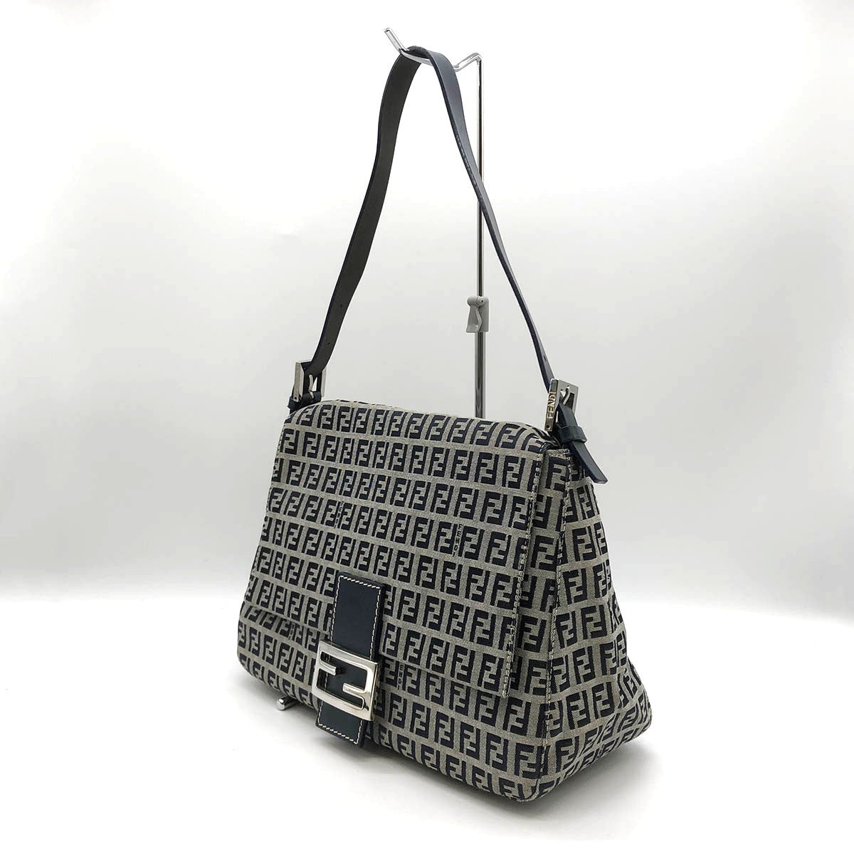 Fendi Zucchino Mamma Bucket Canvas Shoulder Bag in Navy PRE-OWNED