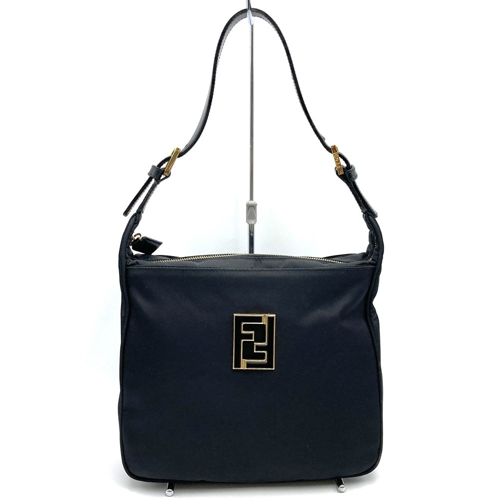 Fendi 06 11 15328 982 FF Logo Shoulder Bag Nylon/Leather Black Pre-owned