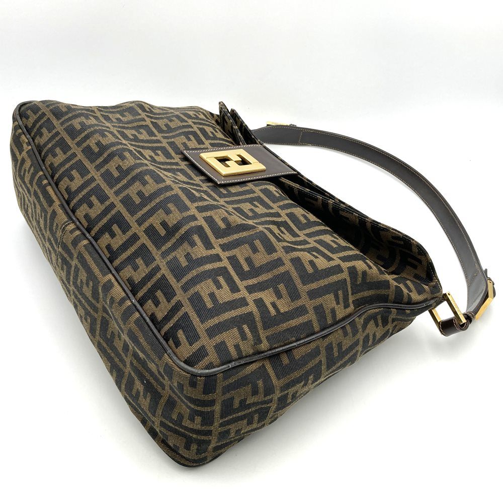 Fendi Zucca FF Logo Shoulder Bag Nylon Canvas Brown Pre-owned