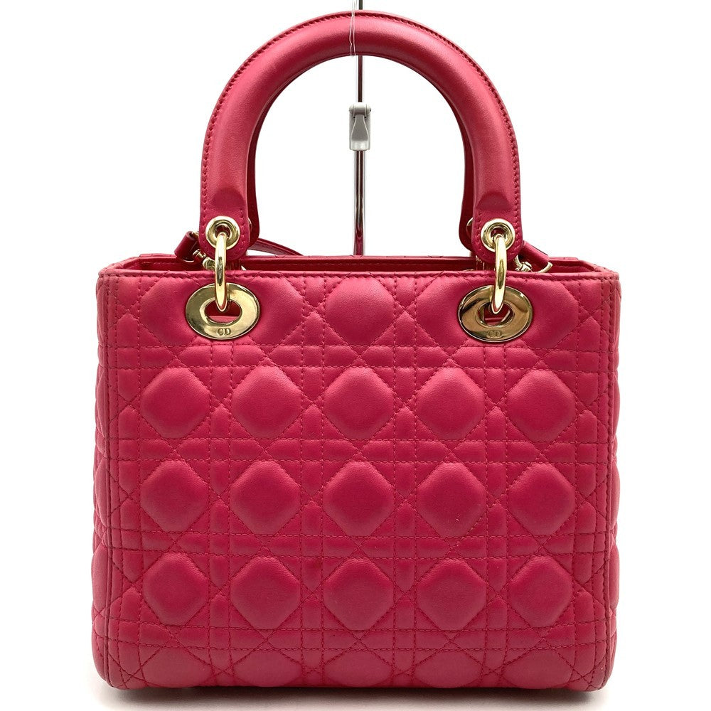 Dior Lady Dior Medium 2-Way Shoulder Bag/Handbag Leather Pink Pre-owned