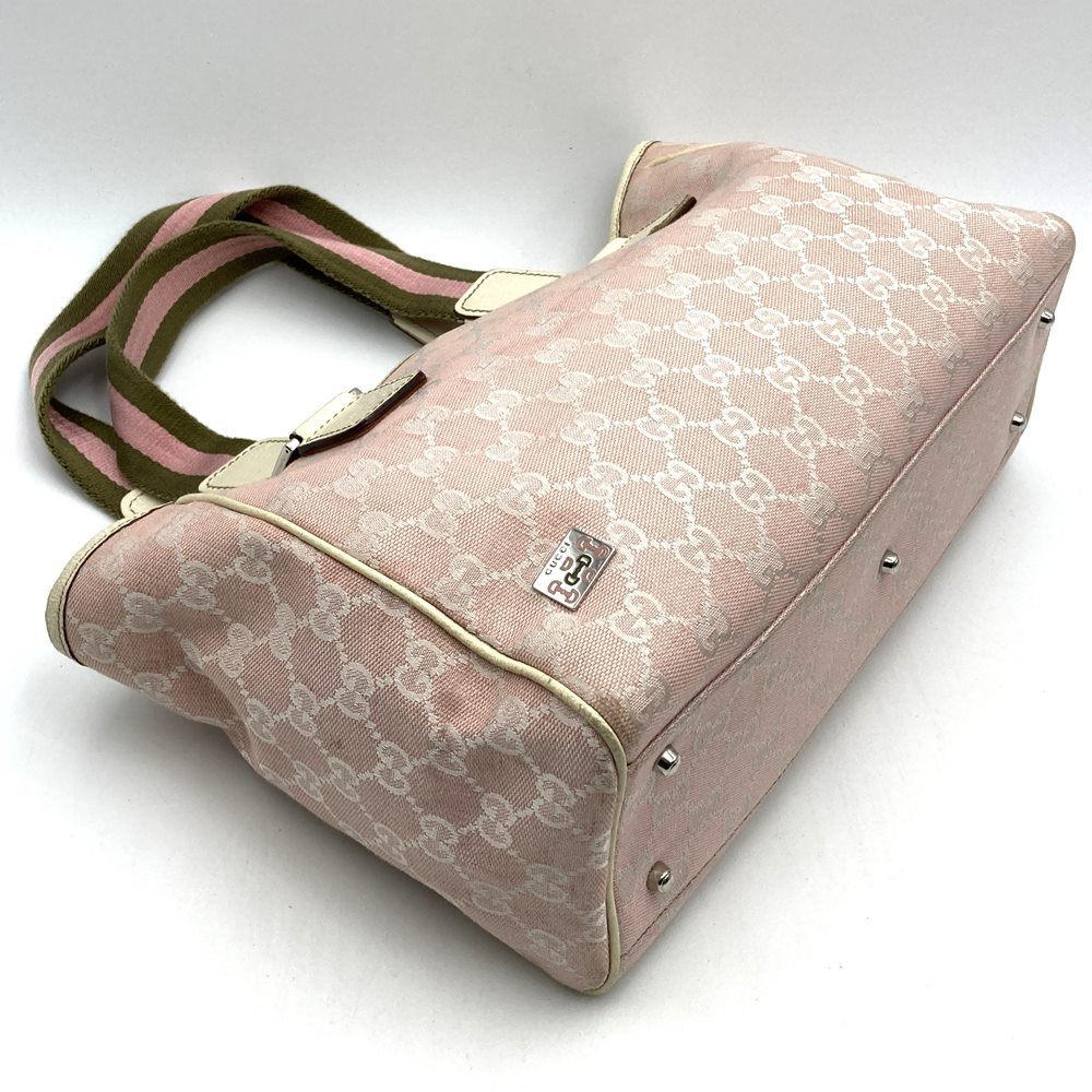 Gucci 145810 Sherry Line Tote Bag GG Canvas Pink Pre-owned