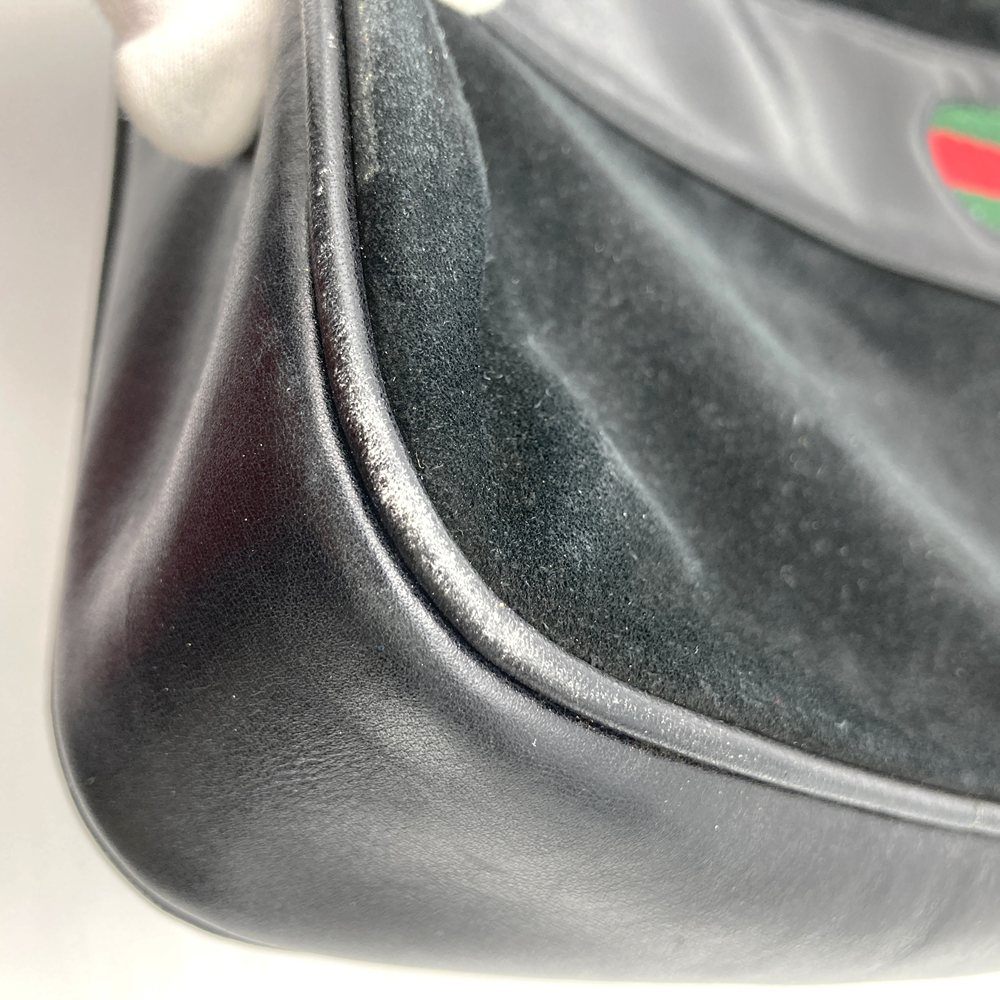 Gucci Horseshoe Shoulder Bag Suede/Leather Black Pre-owned