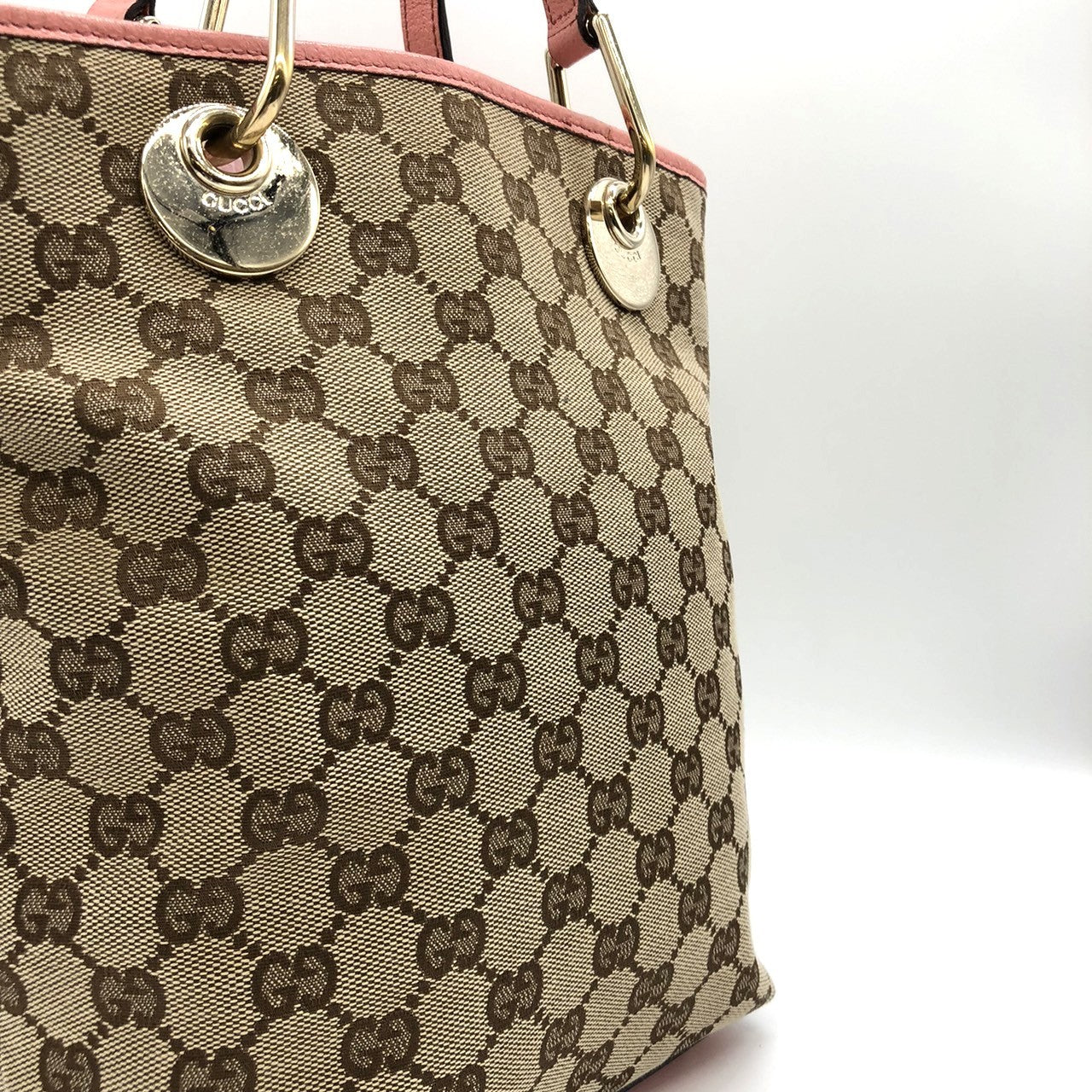 Gucci 120840 Tote Bag in Beige/Pink GG Canvas/Leather PRE-OWNED