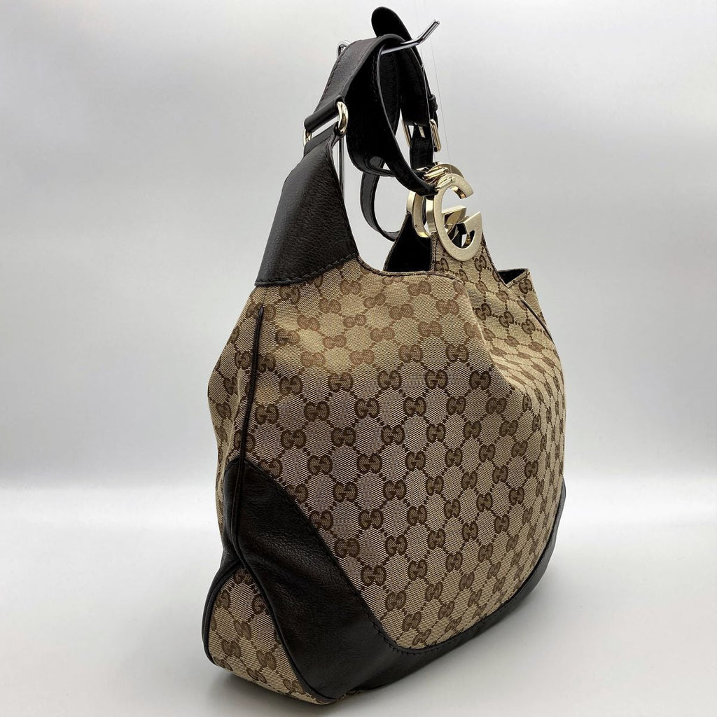 Gucci 203503 Charlotte Shoulder Bag in GG Canvas and Leather, Brown PRE-OWNED