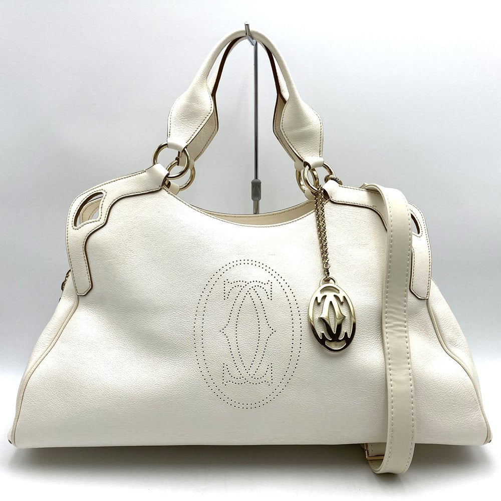 Cartier Marcello 2-Way Tote Bag/Shoulder Bag Leather White Pre-owned
