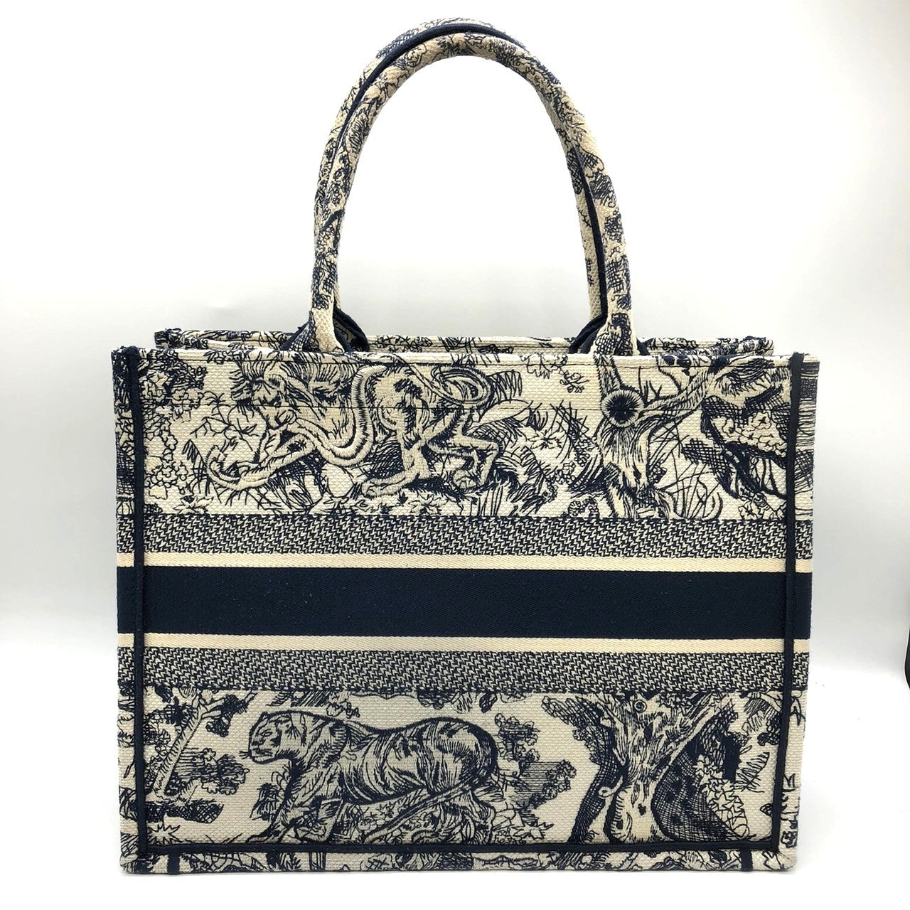 Christian Dior Book Tote Medium Toile de Jouy Sauvage Tote Bag Canvas Navy Pre-owned