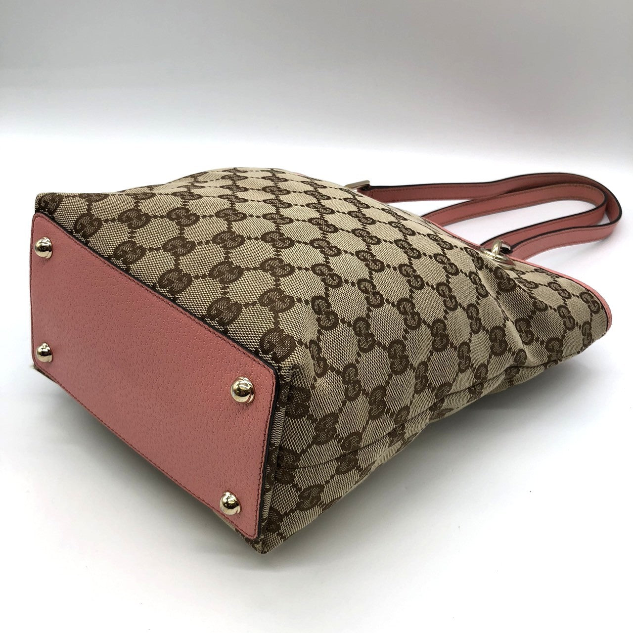 Gucci 120840 Tote Bag in Beige/Pink GG Canvas/Leather PRE-OWNED