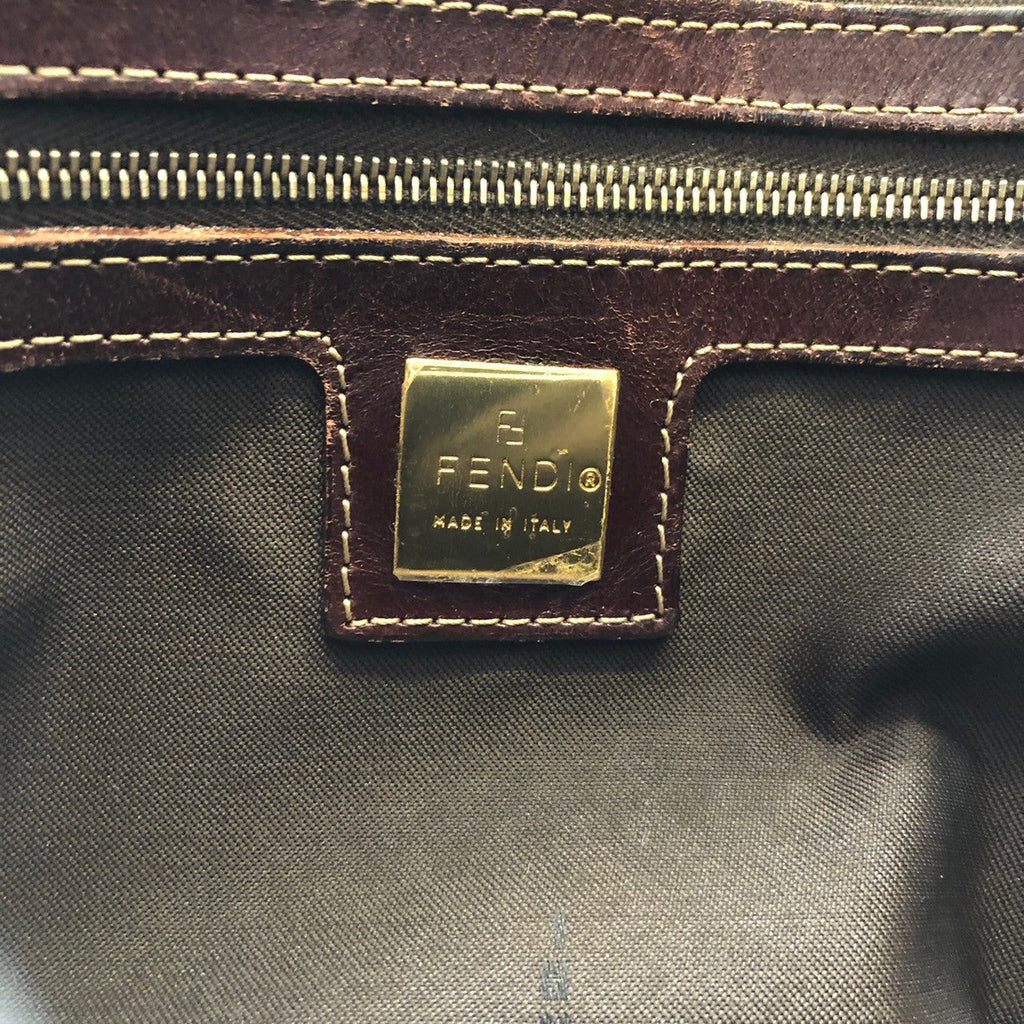 Fendi Mamma Baguette Shoulder Bag in Brown Vinyl/Leather with Zucchino Print PRE-OWNED