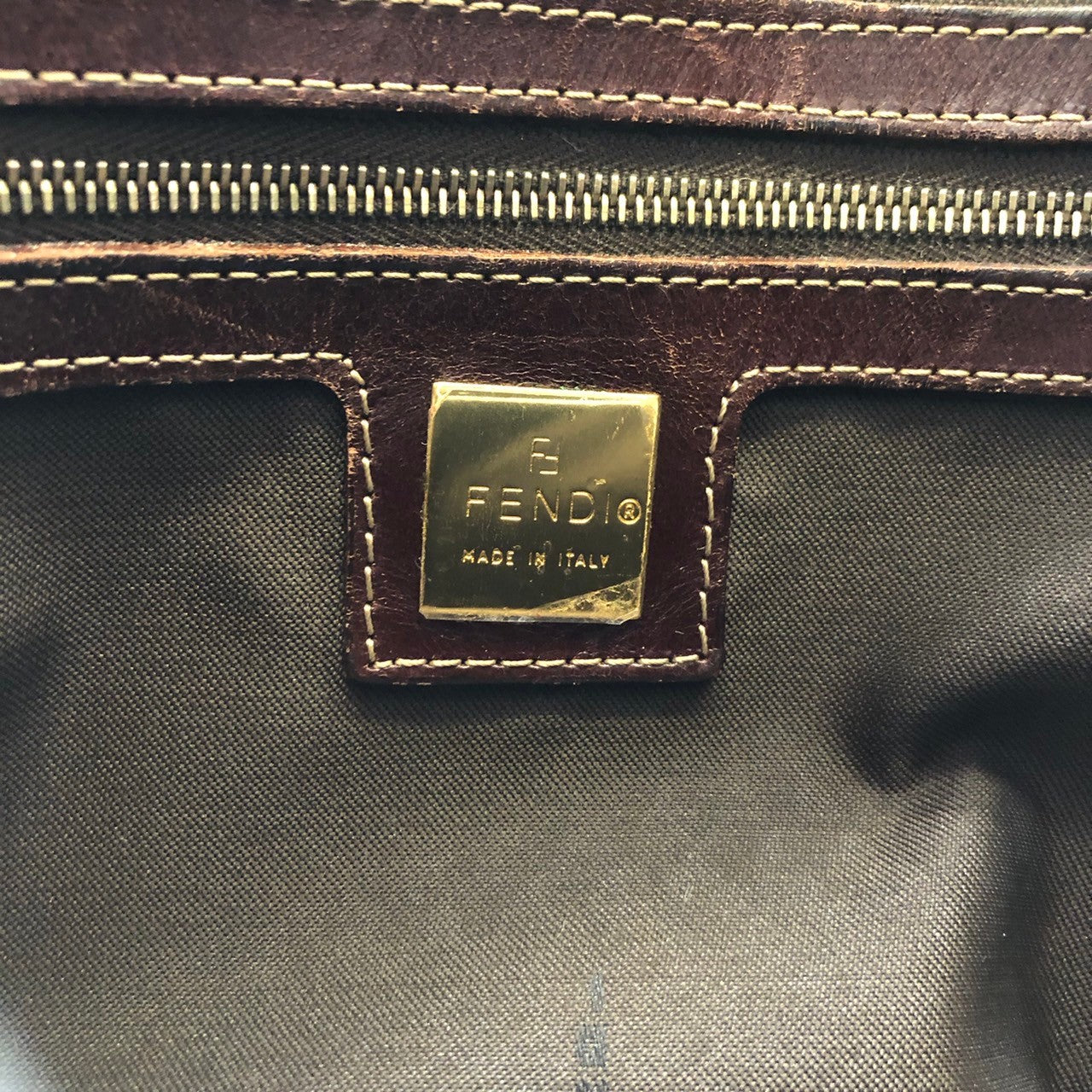 Fendi Mamma Baguette Shoulder Bag in Brown Vinyl/Leather with Zucchino Print PRE-OWNED