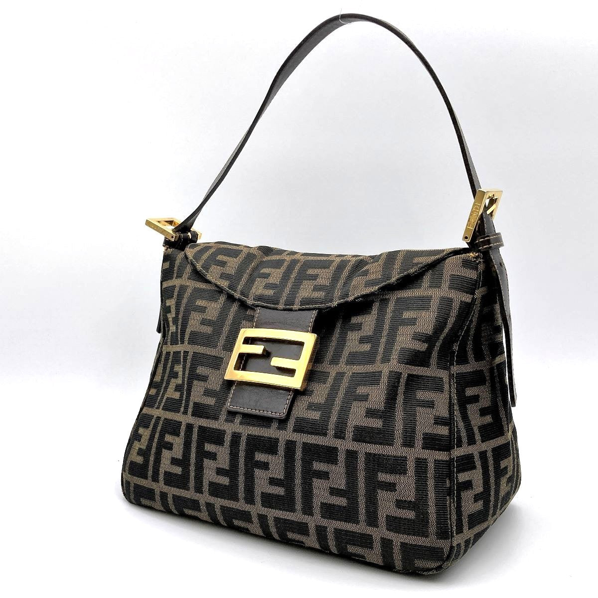 Fendi Mamma Bucket handbag in brown nylon Zucca with gold hardware PRE-OWNED