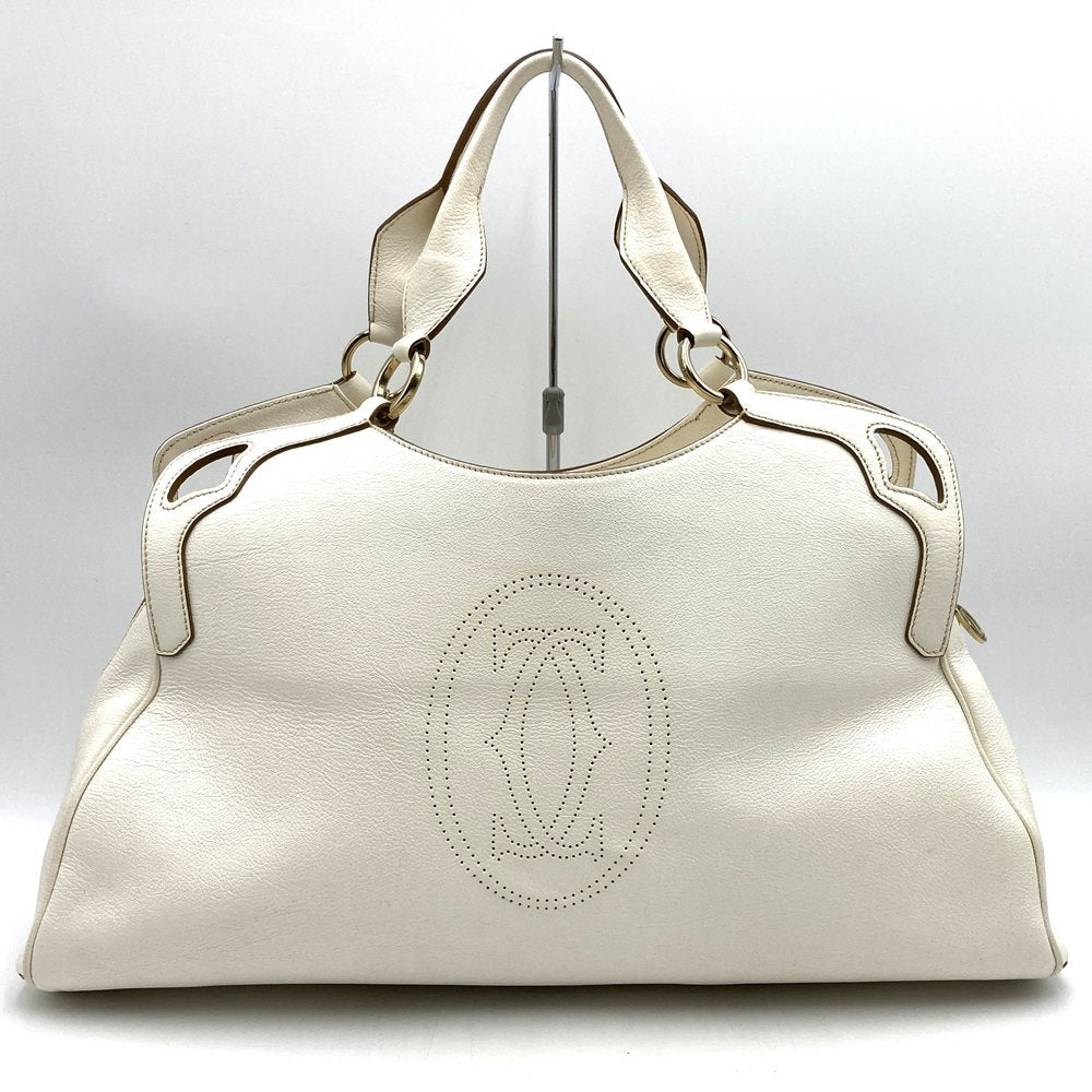 Cartier Marcello 2-Way Tote Bag/Shoulder Bag Leather White Pre-owned