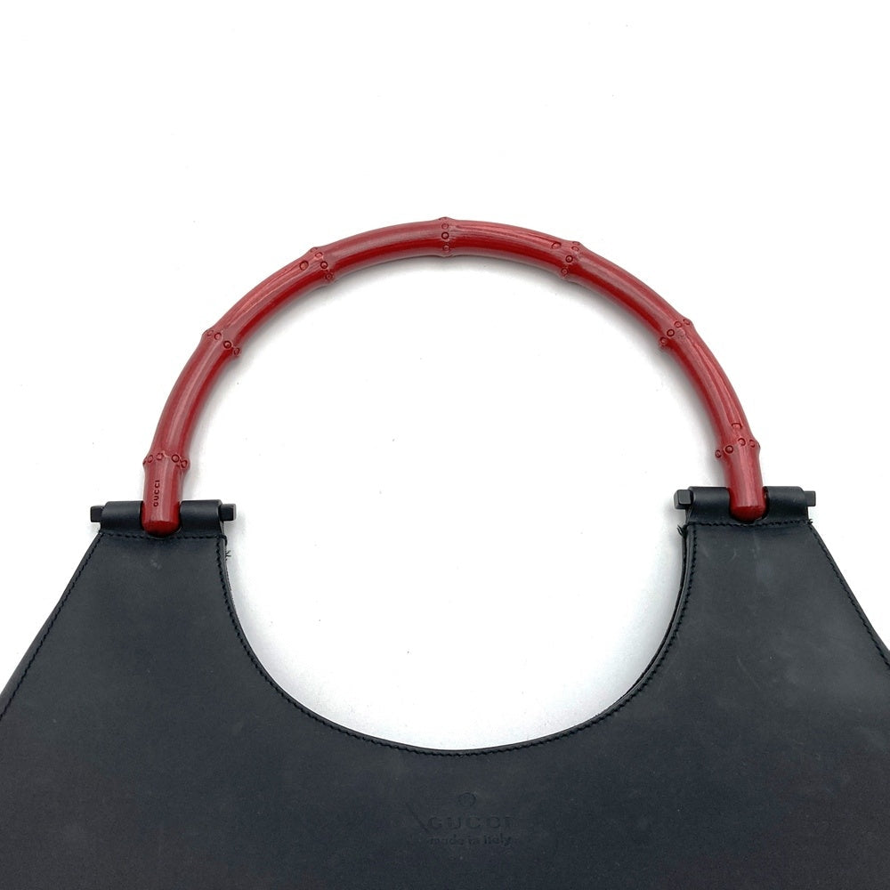 Gucci 001 3739 Bamboo Shoulder Bag Leather Black/Red Pre-owned
