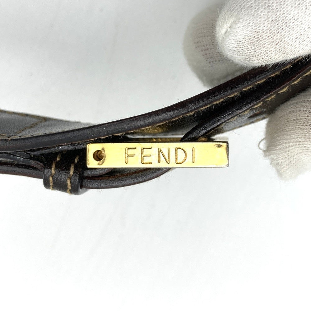 Fendi Zucca FF Logo Shoulder Bag Nylon Canvas Brown Pre-owned