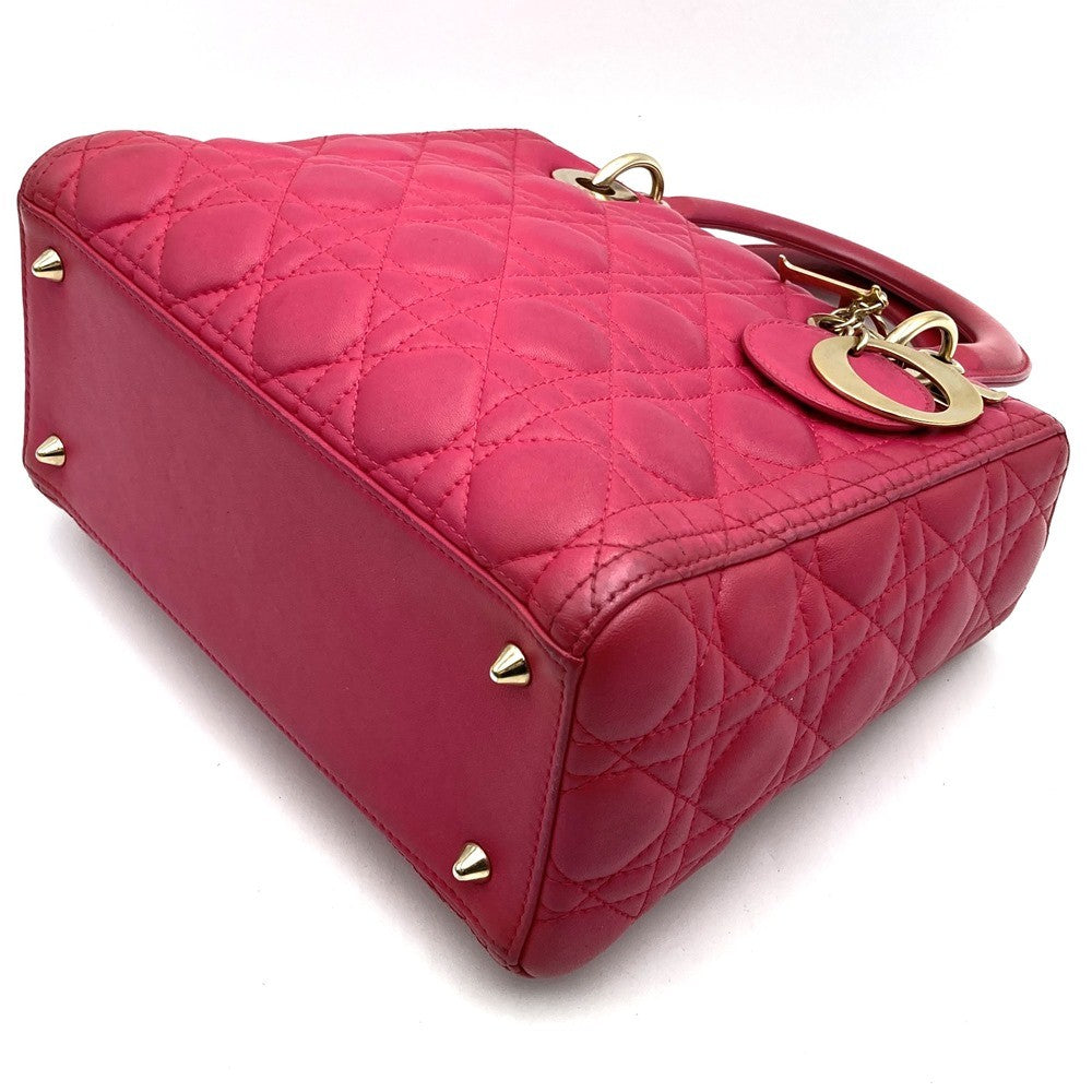 Dior Lady Dior Medium 2-Way Shoulder Bag/Handbag Leather Pink Pre-owned