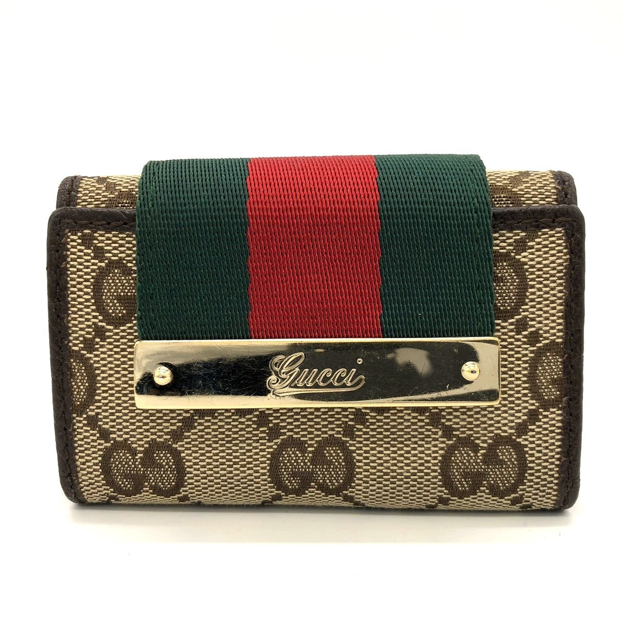 Gucci 181673 Sherry Line Key Case GG Canvas/Leather Brown Pre-owned