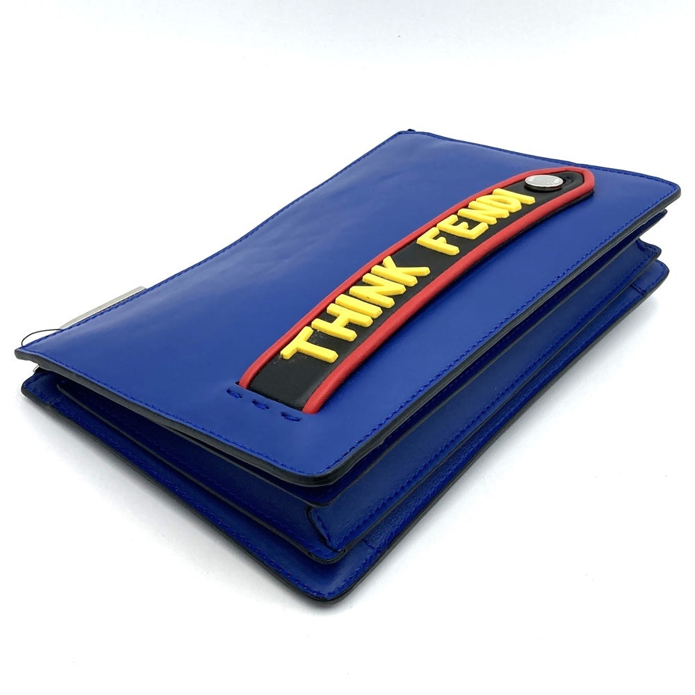 Fendi 7VA350 Vocabulary "Think" Clutch Bag/Pouch Leather Blue Pre-owned