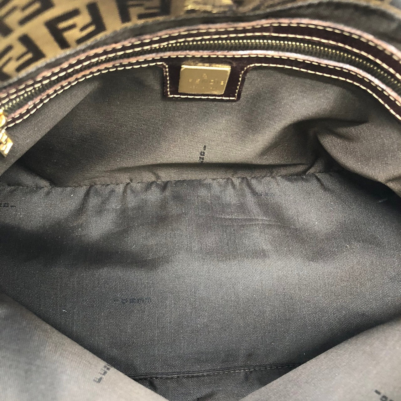 Fendi Mamma Baguette Shoulder Bag in Brown Vinyl/Leather with Zucchino Print PRE-OWNED