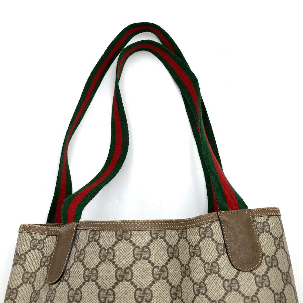 Old Gucci 39 02 003 Large Tote/Shoulder Bag, Sherry Line, GG, PVC/Leather, Brown PRE-OWNED