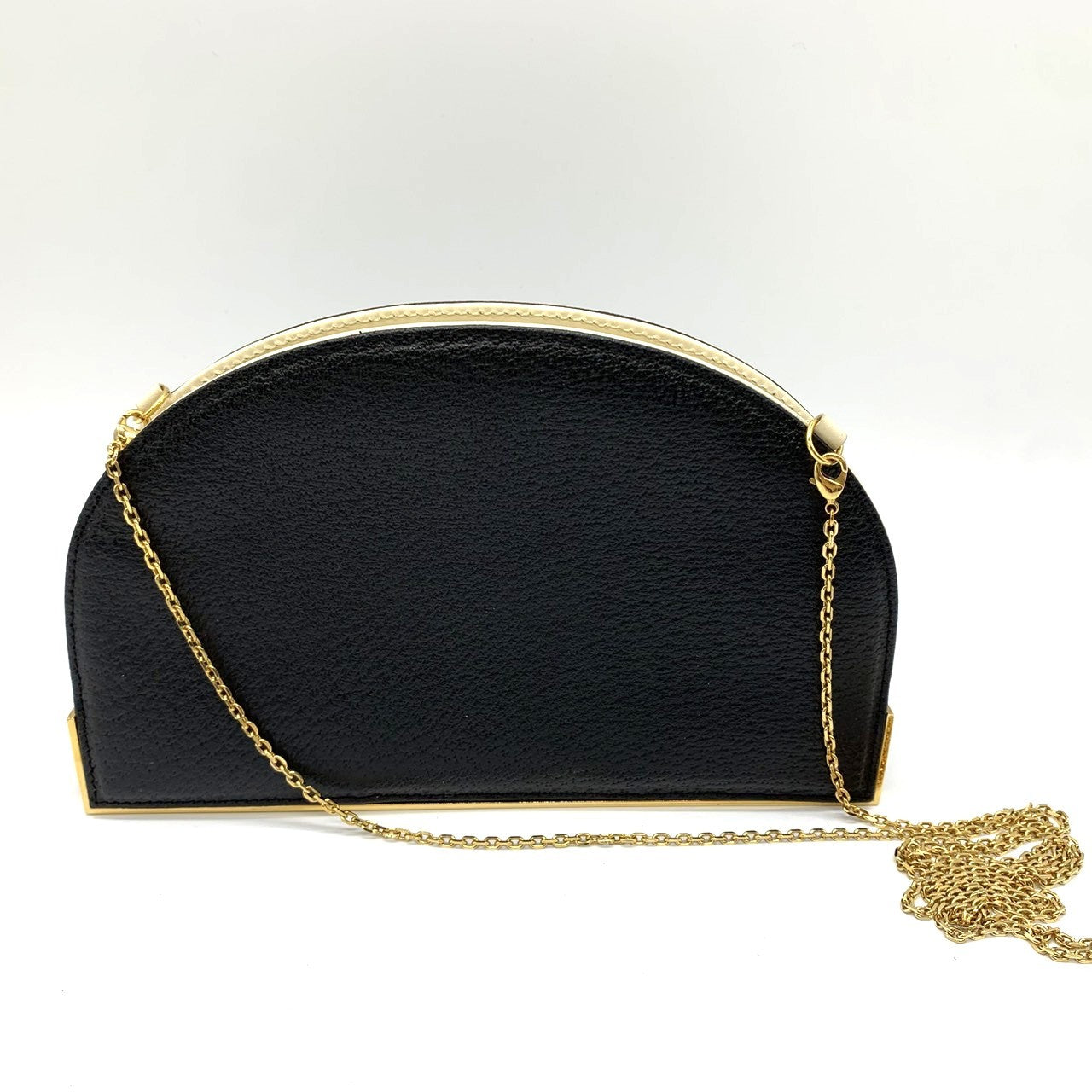 Fendi 2321 26814 Half Moon Mini Chain Crossbody/Shoulder Bag Leather Black/White Pre-owned
