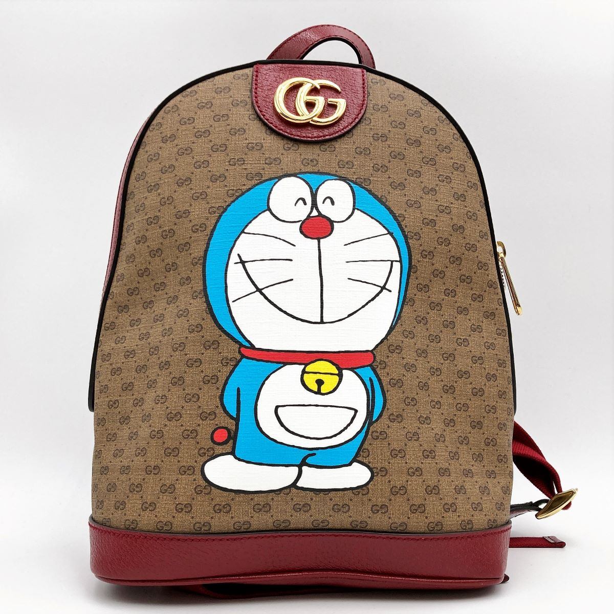 Gucci 647816 Doraemon Mini Backpack GG Supreme PVC/Leather Brown/Red Pre-owned