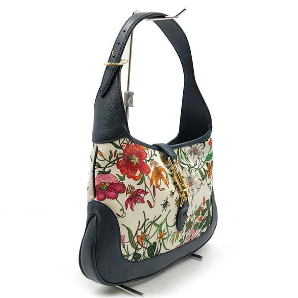 [CLEARANCE]Gucci New Jackie Flora 550152 Shoulder Bag, One-Handle Canvas, Navy, Floral Print PRE-OWNED