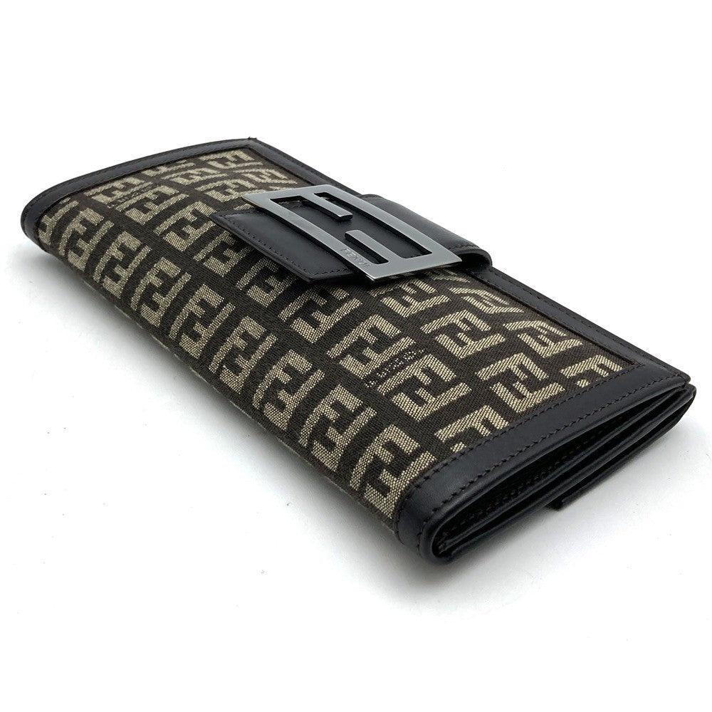 Fendi 8M0032 Zucchino Long Wallet Canvas Dark Brown Pre-owned