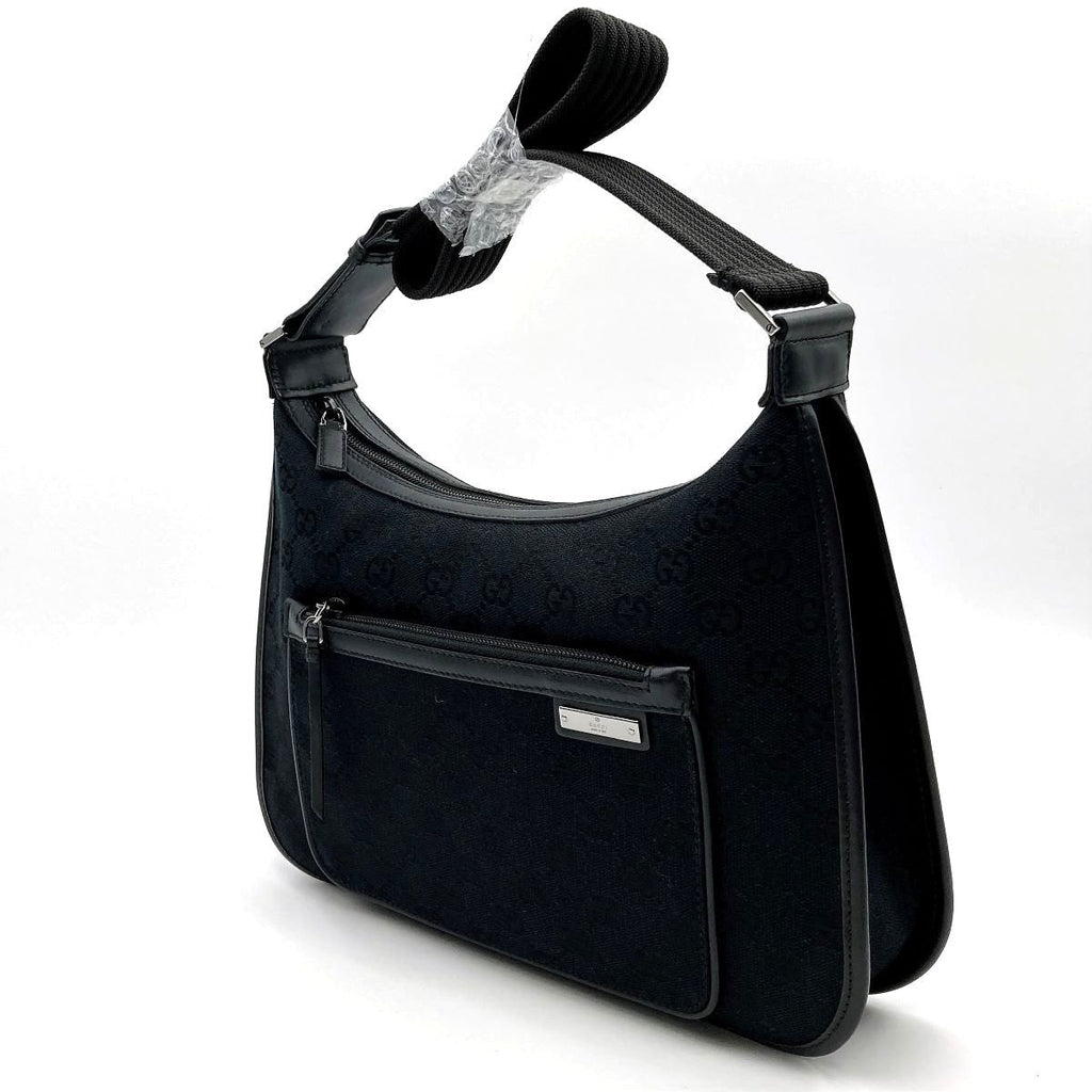 Gucci 001 4198 Shoulder Bag in GG Canvas, Black PRE-OWNED