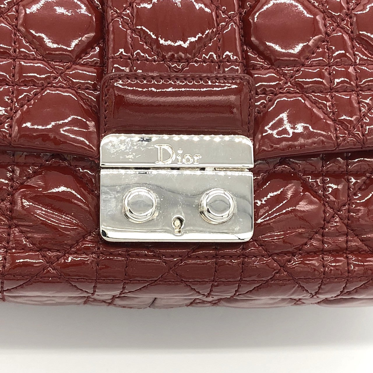 Dior Cannage Chain Shoulder Bag Handbag Red Enamel/Leather PRE-OWNED