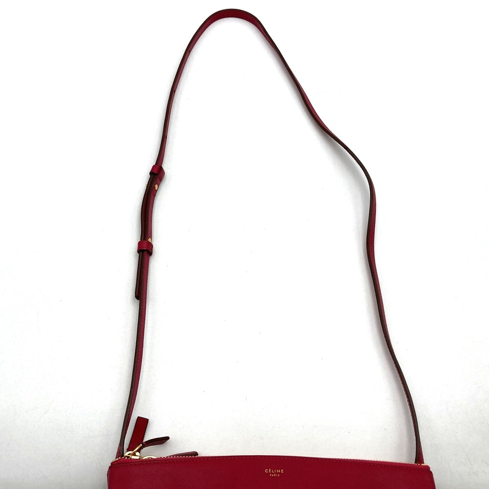 Celine Trio Shoulder Bag 0154, Crossbody, Dark Pink and Red Leather, High-End Brand PRE-OWNED