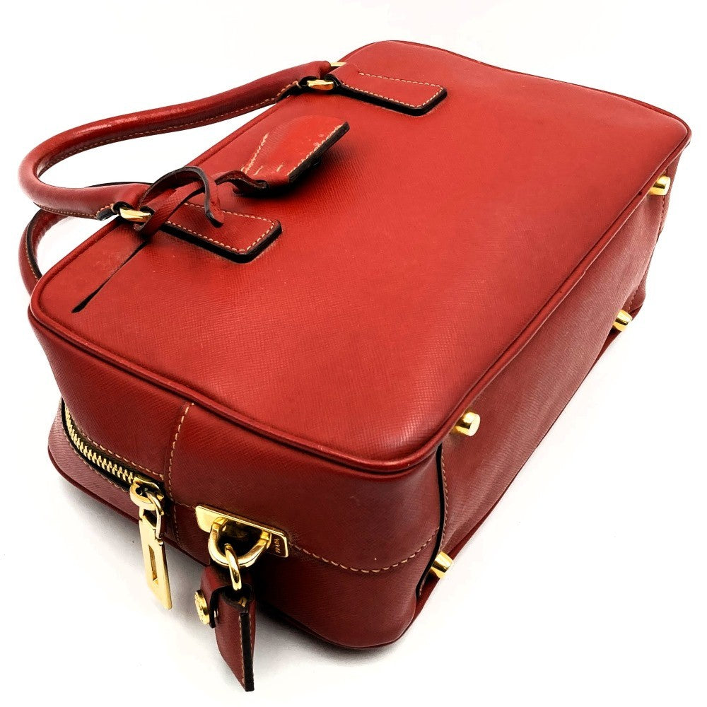 Prada Handbag with Triangular Plate, Leather, Red, BN1113, Guarantee Card Included PRE-OWNED