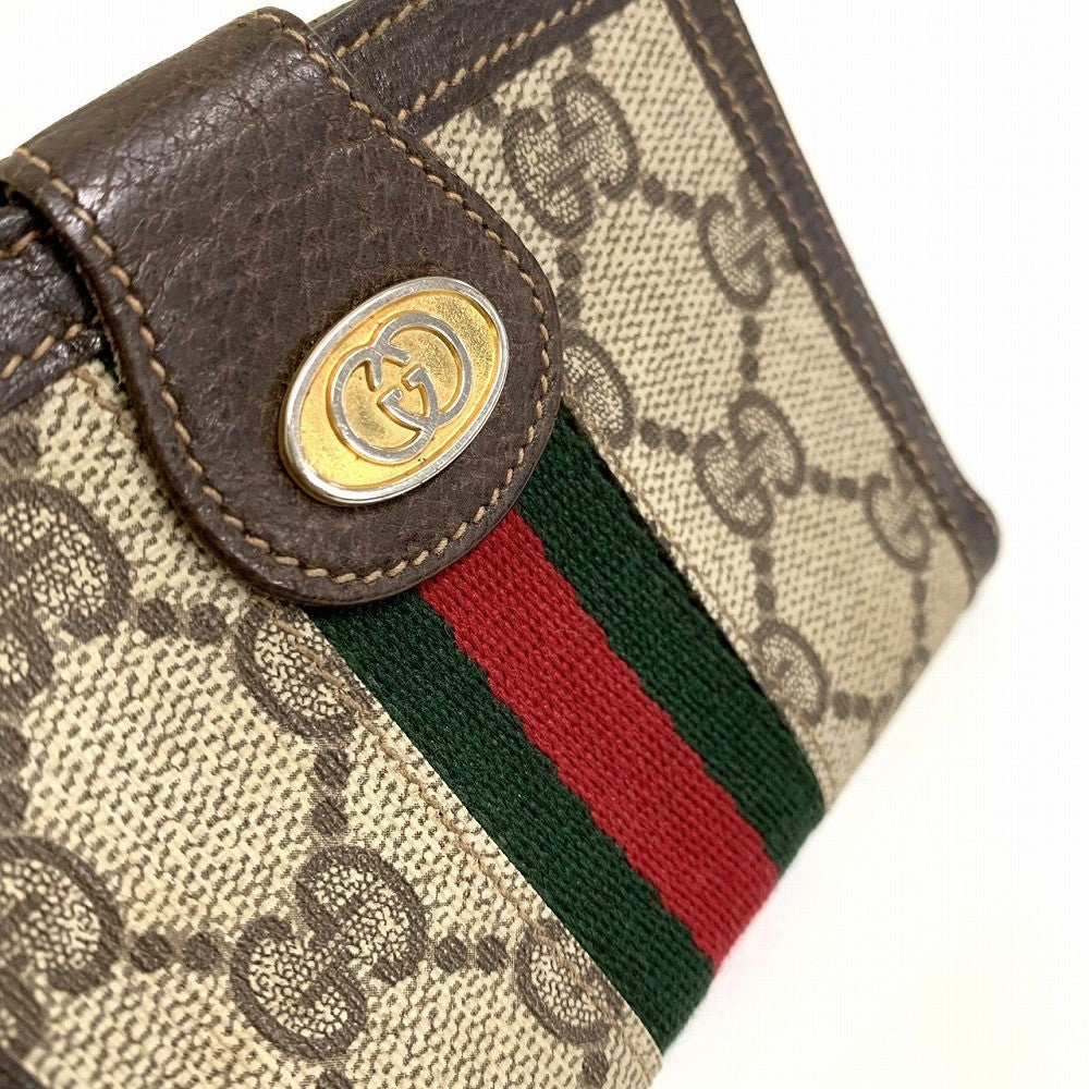 Gucci Sherry Line Bi-fold Wallet GG Supreme Canvas/Leather Brown Pre-owned
