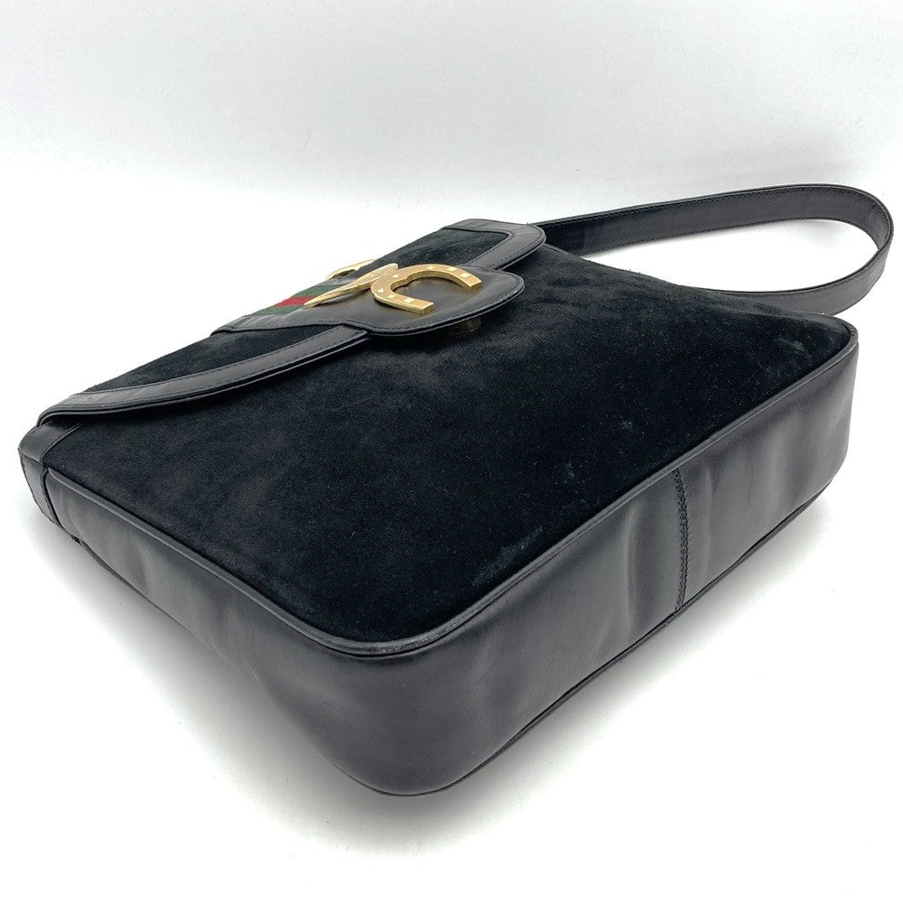 Gucci Horseshoe Shoulder Bag Suede/Leather Black Pre-owned