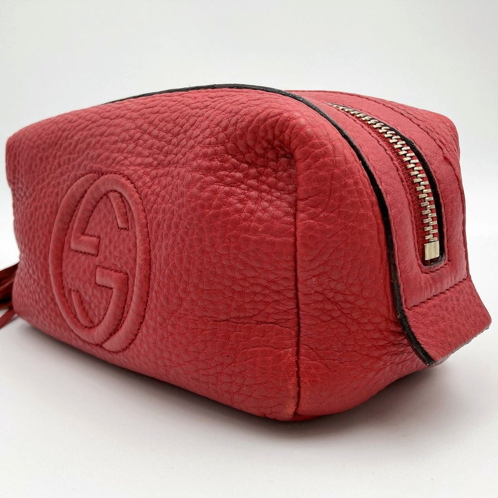 Gucci 308636 Soho Pouch with Tassel and Interlocking G in Red Calfskin Leather PRE-OWNED