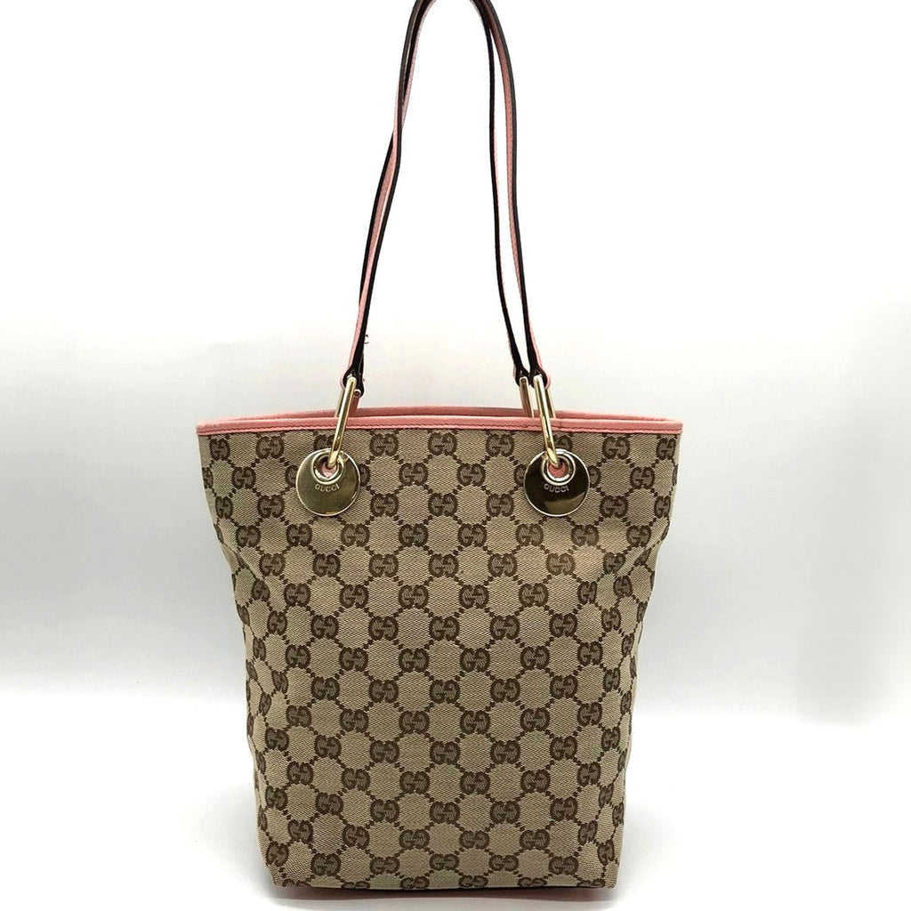 Gucci 120840 Tote Bag in Beige/Pink GG Canvas/Leather PRE-OWNED