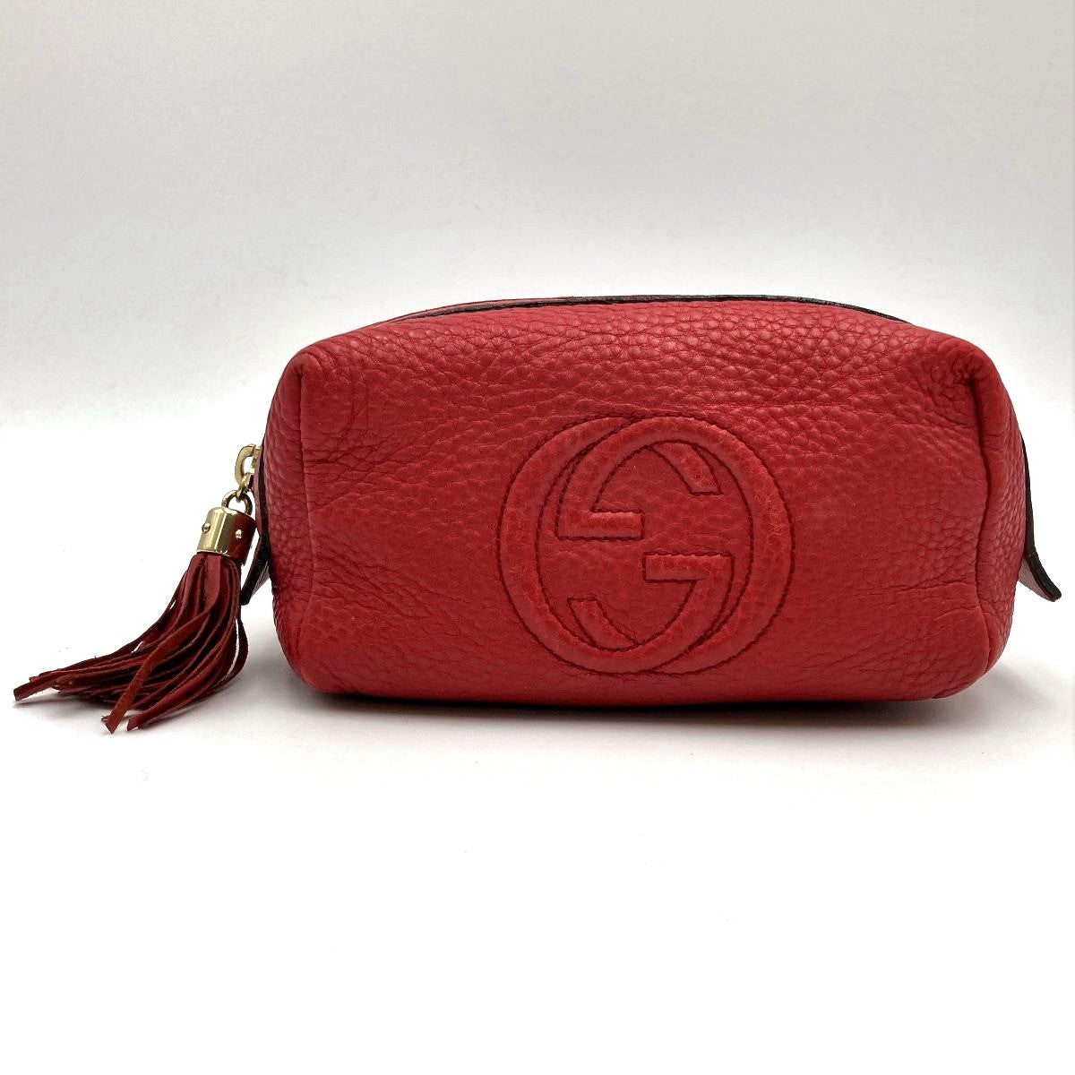 Gucci 308636 Soho Pouch with Tassel and Interlocking G in Red Calfskin Leather PRE-OWNED