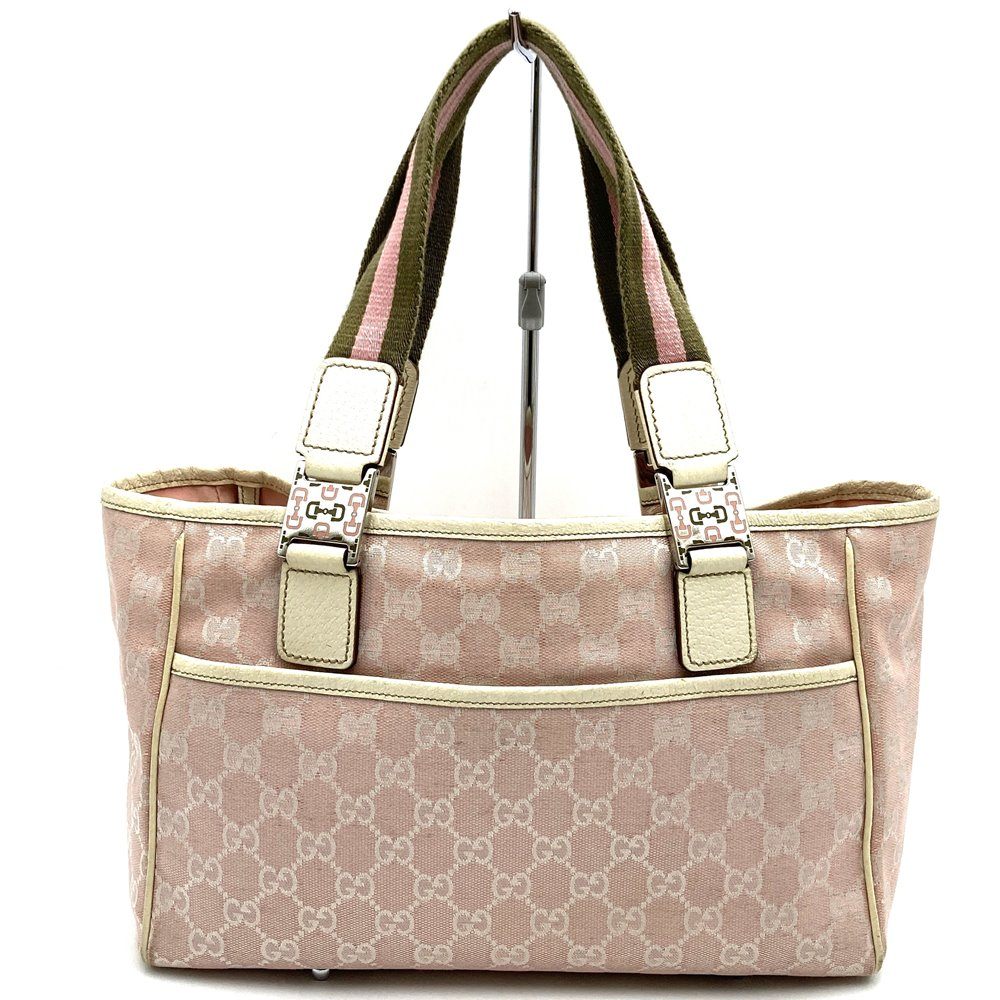 Gucci 145810 Sherry Line Tote Bag GG Canvas Pink Pre-owned