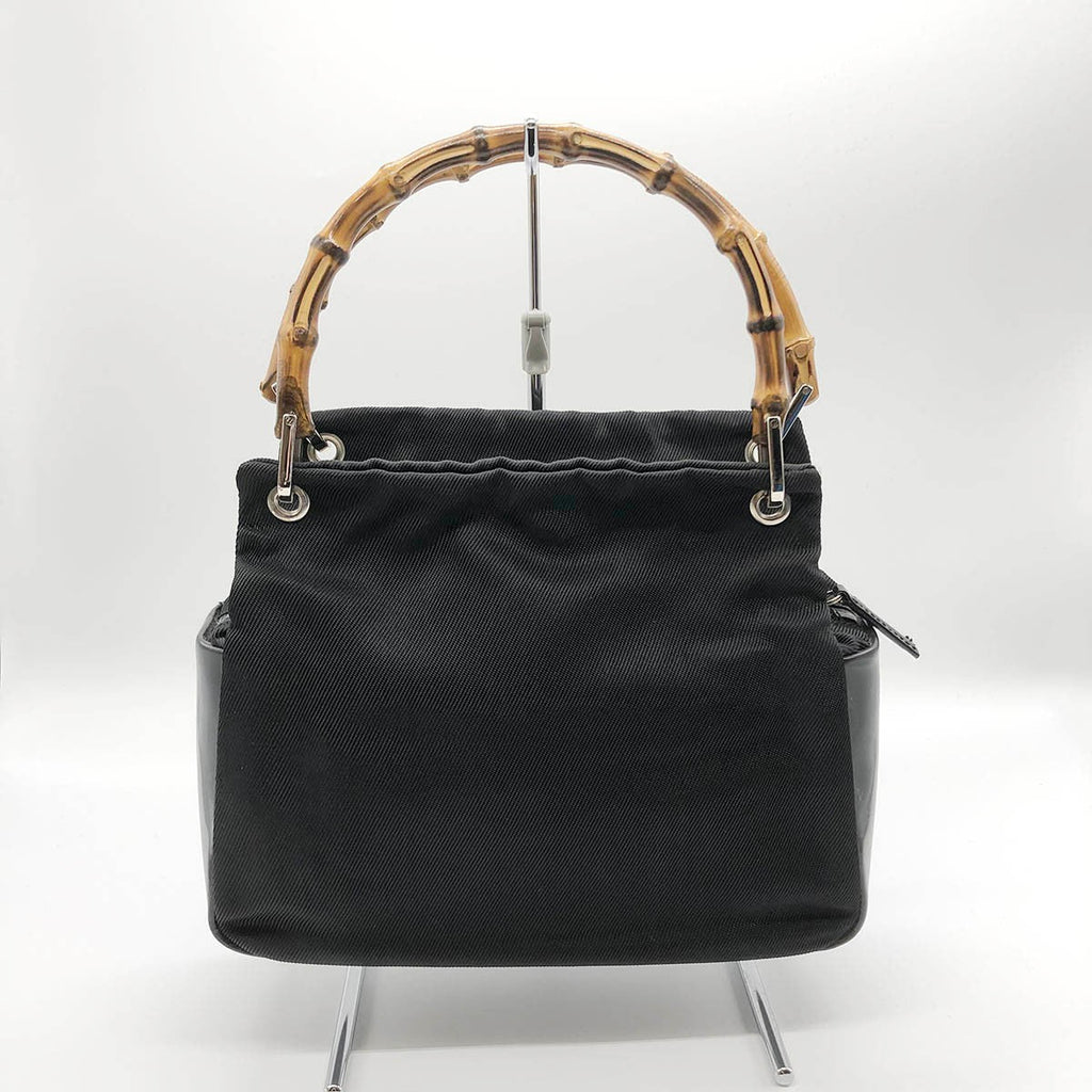 Gucci 0001014 Bamboo Handbag Nylon/Leather Black Pre-owned