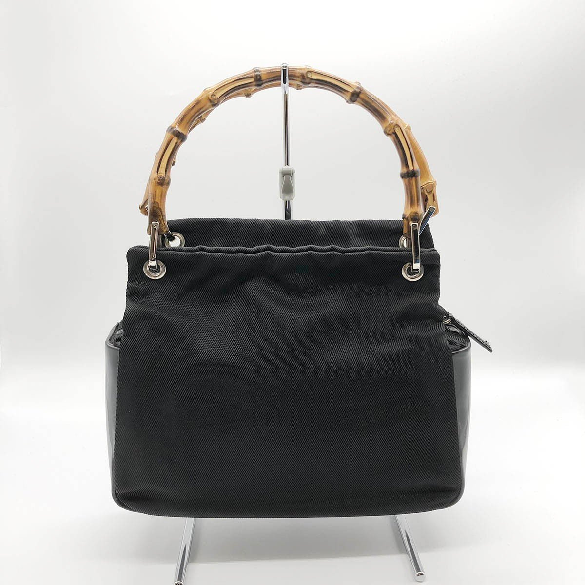 Gucci 0001014 Bamboo Handbag Nylon/Leather Black Pre-owned
