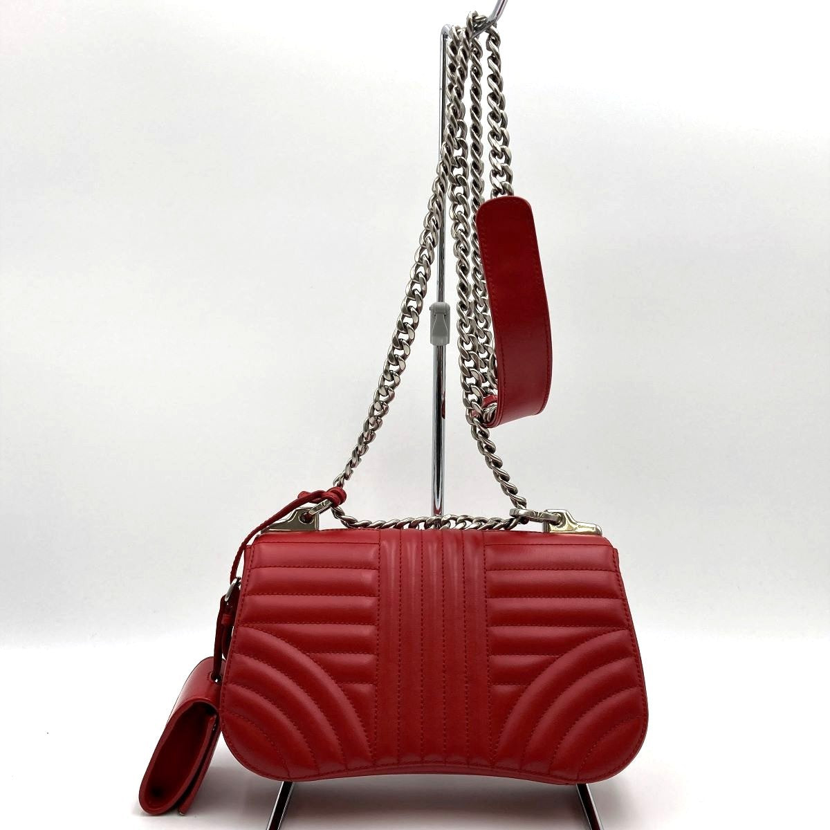 [CLEARANCE]Prada Diagram Chain Shoulder Bag in Red Leather with Mini Pouch (Mirror) PRE-OWNED