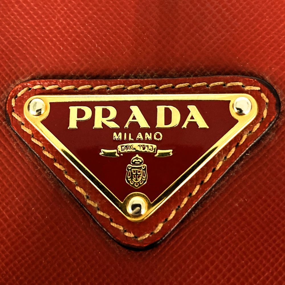 Prada Handbag with Triangular Plate, Leather, Red, BN1113, Guarantee Card Included PRE-OWNED