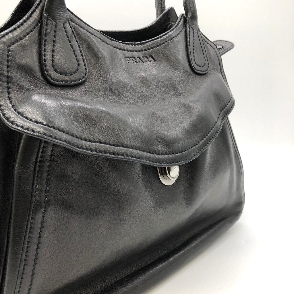 Prada handbag shoulder bag black leather PRE-OWNED